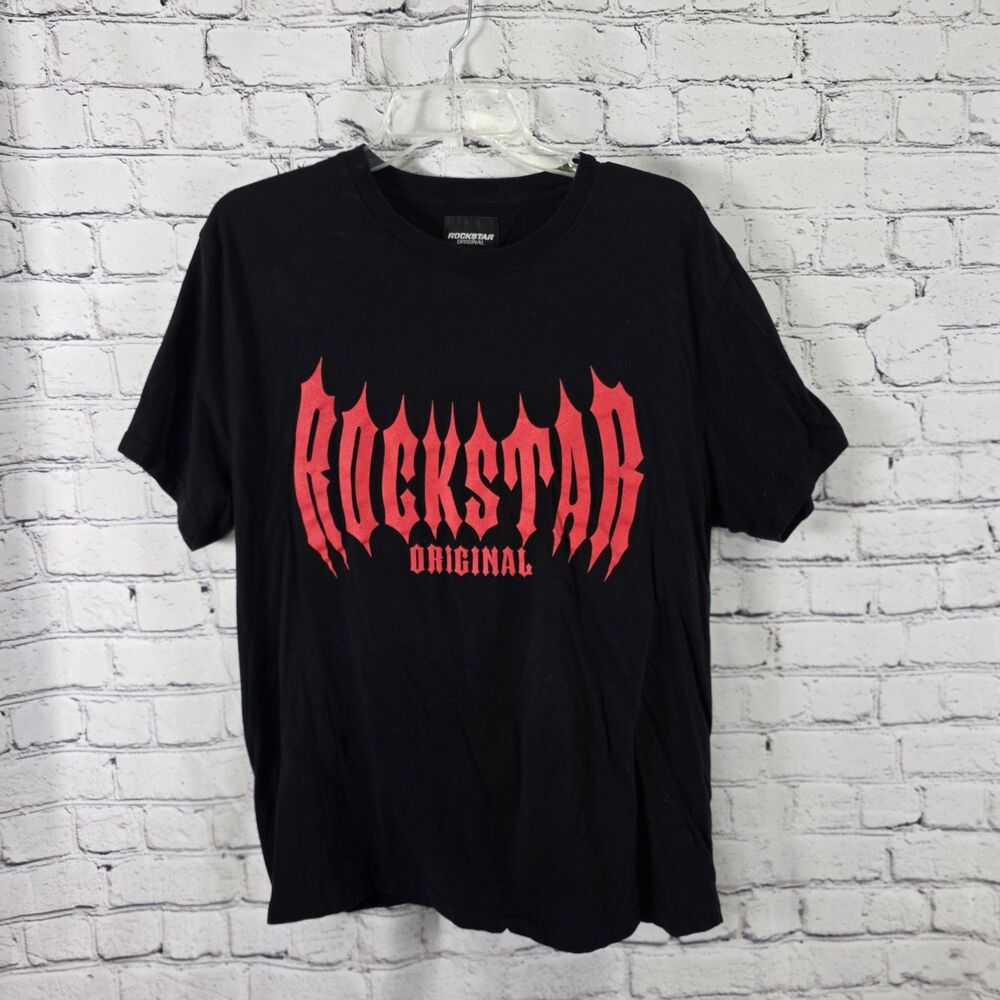 Rockstar Original Men's XL Skull Gothic Graphic Black- Red T-Shirt